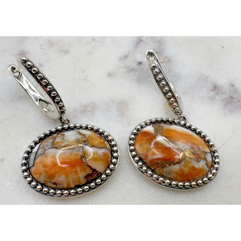 Rare Copper Turquoise Dangle Earrings Sterling Silver 925 Orange Black White 12g